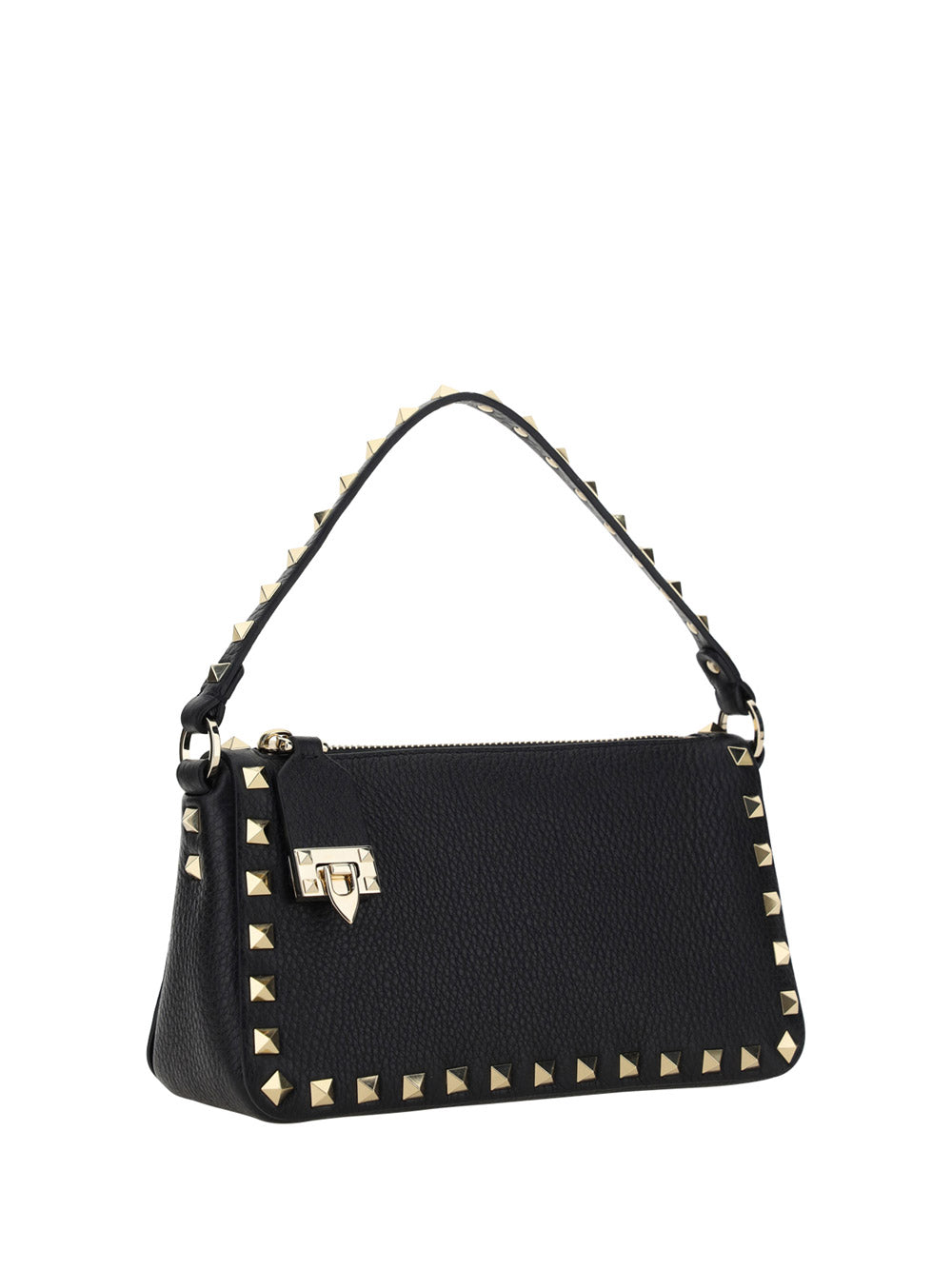 Small Rockstud Grainy Calfskin Crossbody Bag - Black