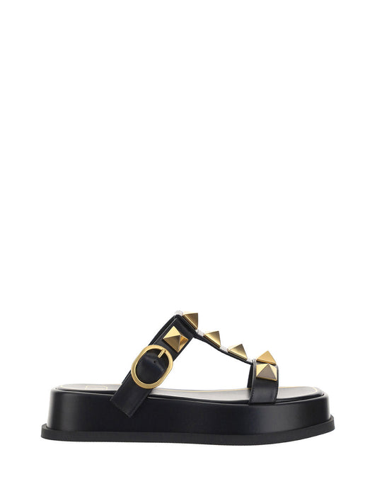Roman Stud Flatform Sandals - Black