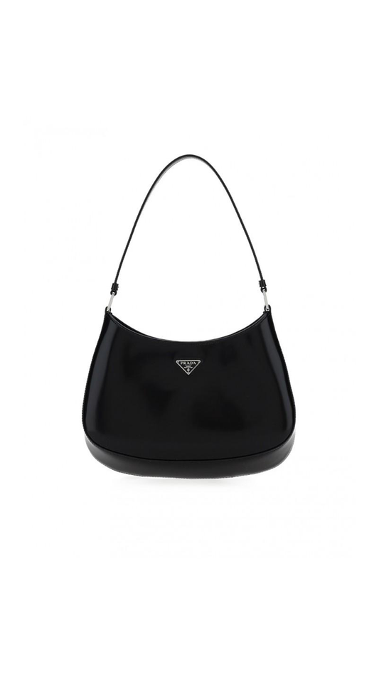Prada Cleo Brushed Leather Shoulder Bag - Black