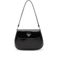 Prada Cleo Brushed Leather Shoulder Bag With Flap - Black