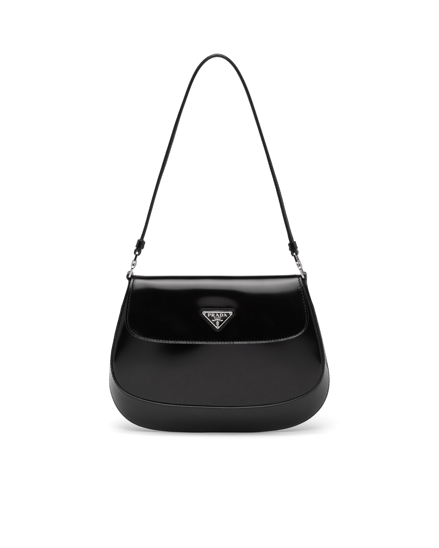 Prada Cleo Brushed Leather Shoulder Bag With Flap - Black