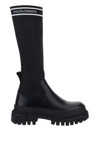 Calfskin and Stretch Mesh Boots - Black