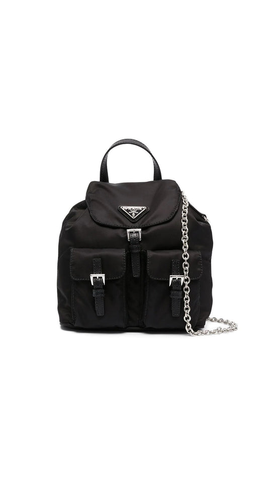 Prada Re-Nylon Mini Backpack with Chain Strap - Black.