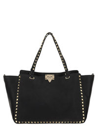 Medium Grainy Calfskin Rockstud Bag - Black