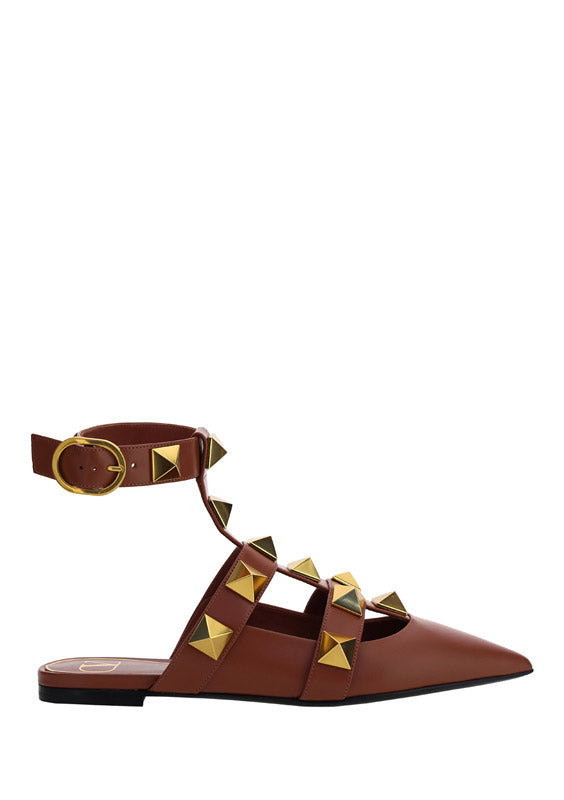 Roman Stud Ballet in Calfskin - Tan