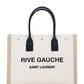Rive Gauche Small Tote Bag in Linen and Leather - Greige  / Black / Neutral