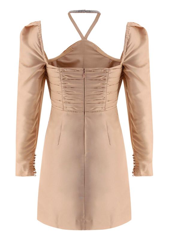 Taffeta Mini Dress -Taupe