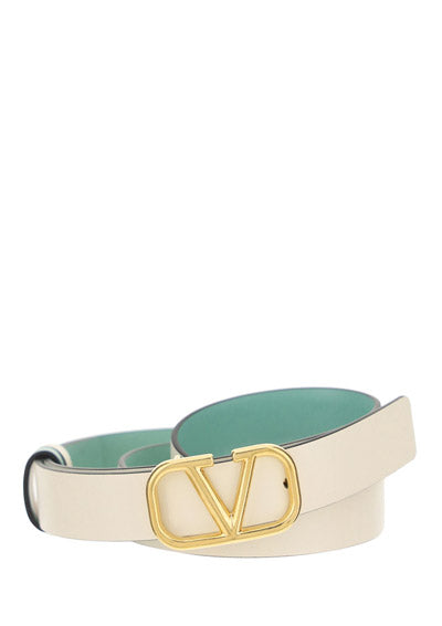 Reversible Vlogo Signature Belt In Shiny And Metallic Calfskin 20MM - White / Mint