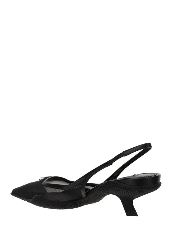 Mesh Fabric Slingback Pumps - Black