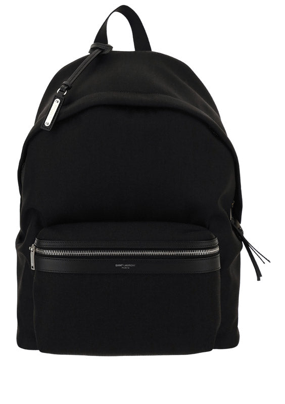 City Backpack In Nylon Canvas And Leather - Black