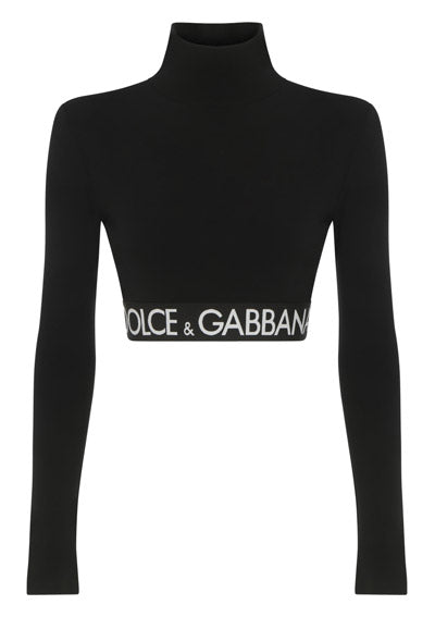 Long-sleeved Jersey Top with Branded Elastic - Black