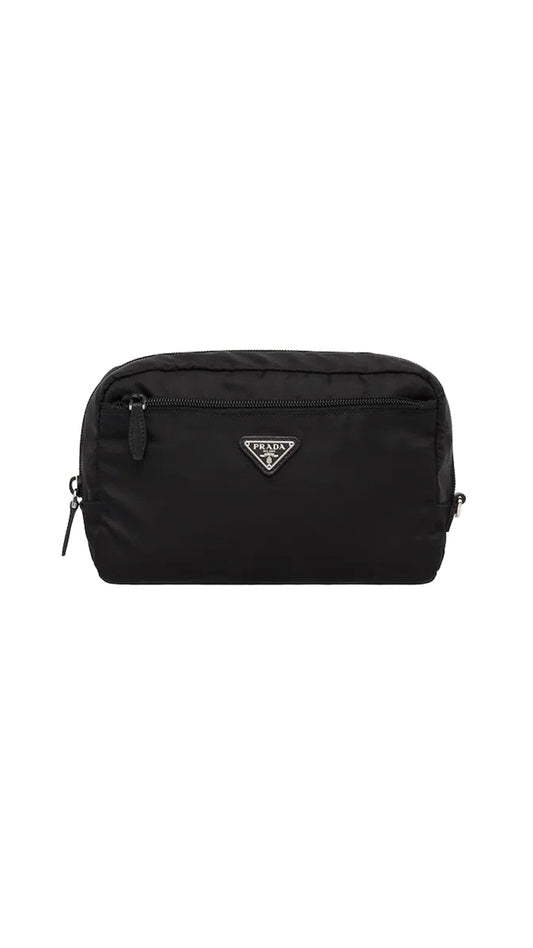 Medium Nylon Logo Beauty Case - Black