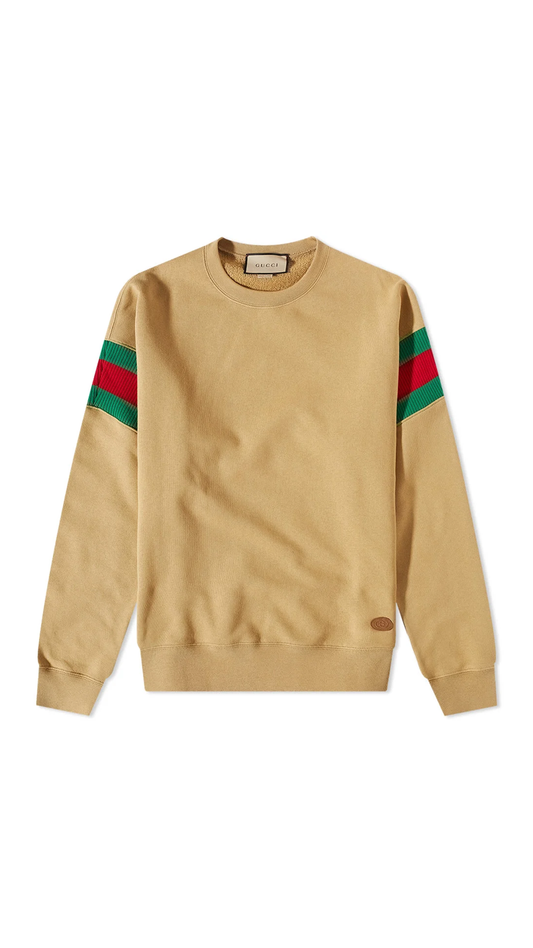Cotton Jersey Sweatshirt with Arm Webbing - Camel/Green/Red