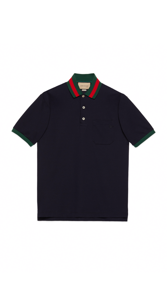 Stretch Cotton Piqué Polo - Navy