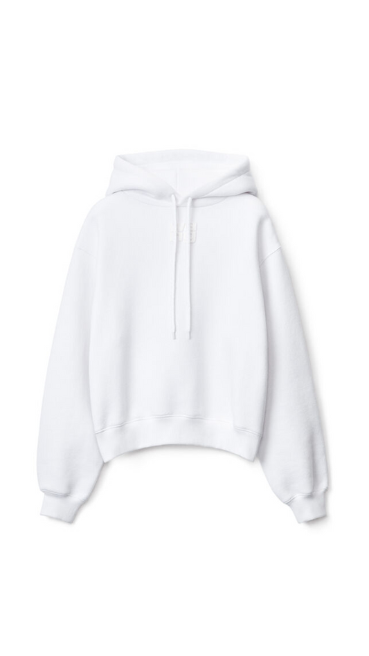 Puff Logo Hoodie in Structured Terry  - White