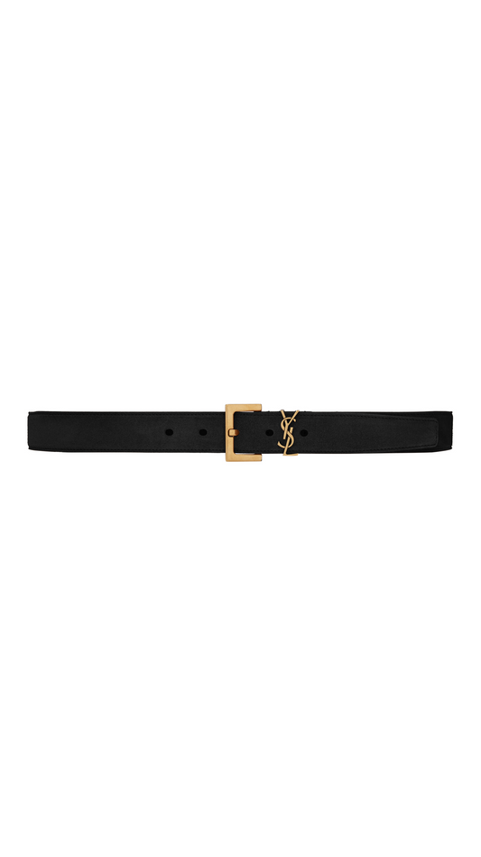 Cassandre Belt with Square Buckle in Suede Leather - Black