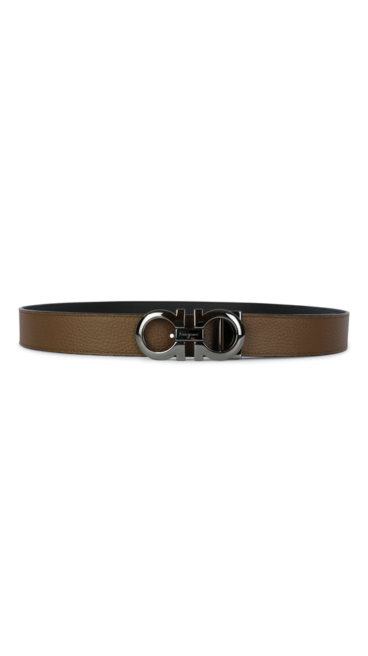Reversible and Adjustable Gancini Belt - Black/Brown