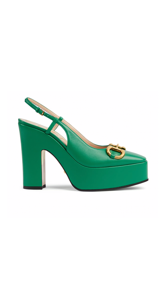 High Heel Pump - Green Leather