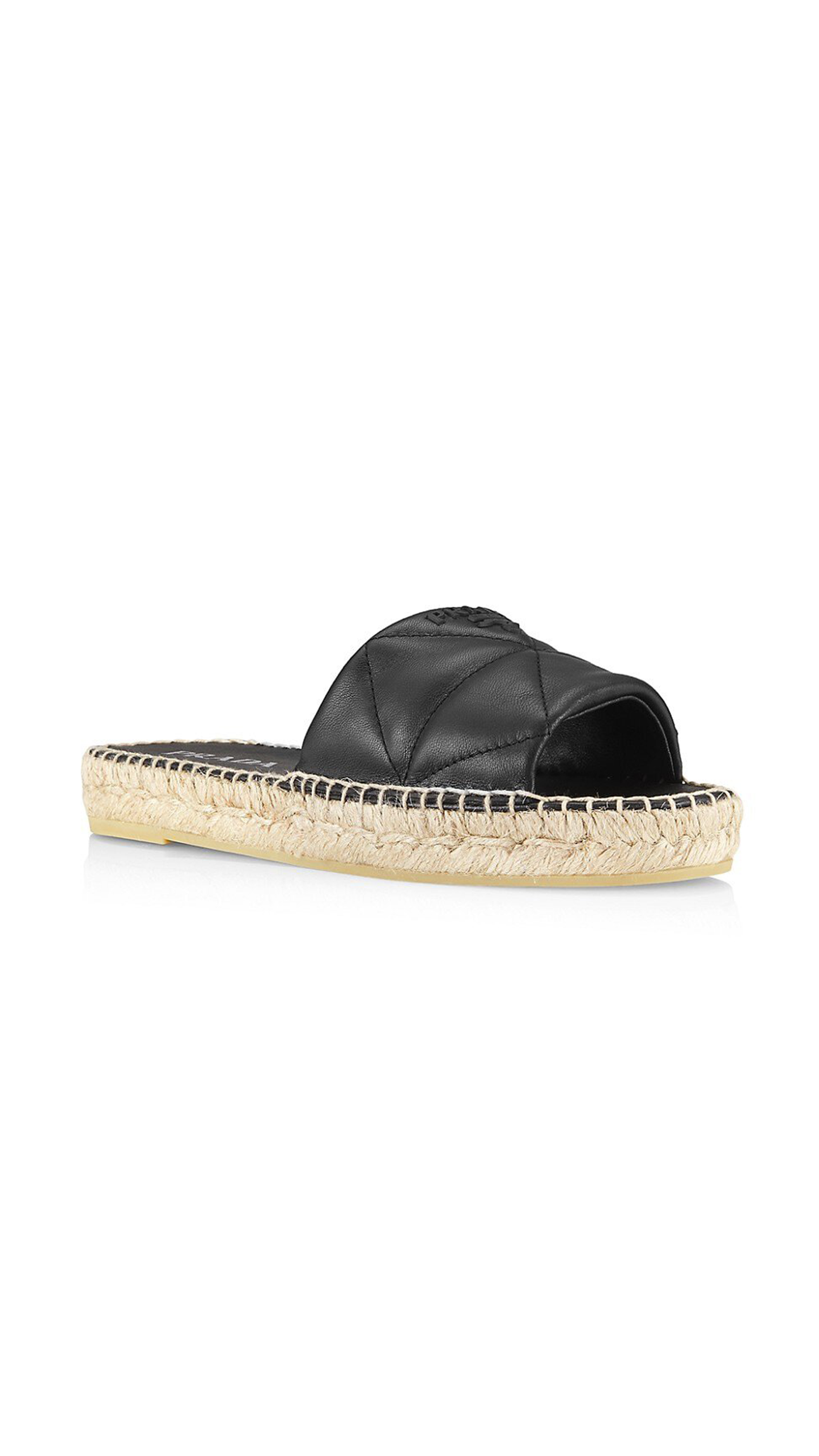 Quilted Nappa Leather Espadrille Slides - Black