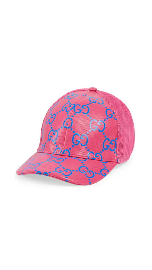 GG Leather Baseball Hat - Pink/Blue