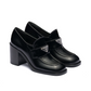 Brushed Leather High-heel Loafers - Black
