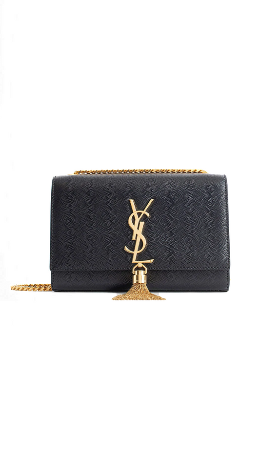 Small Kate Tassel in Grain de Poudre Embossed Leather - Black