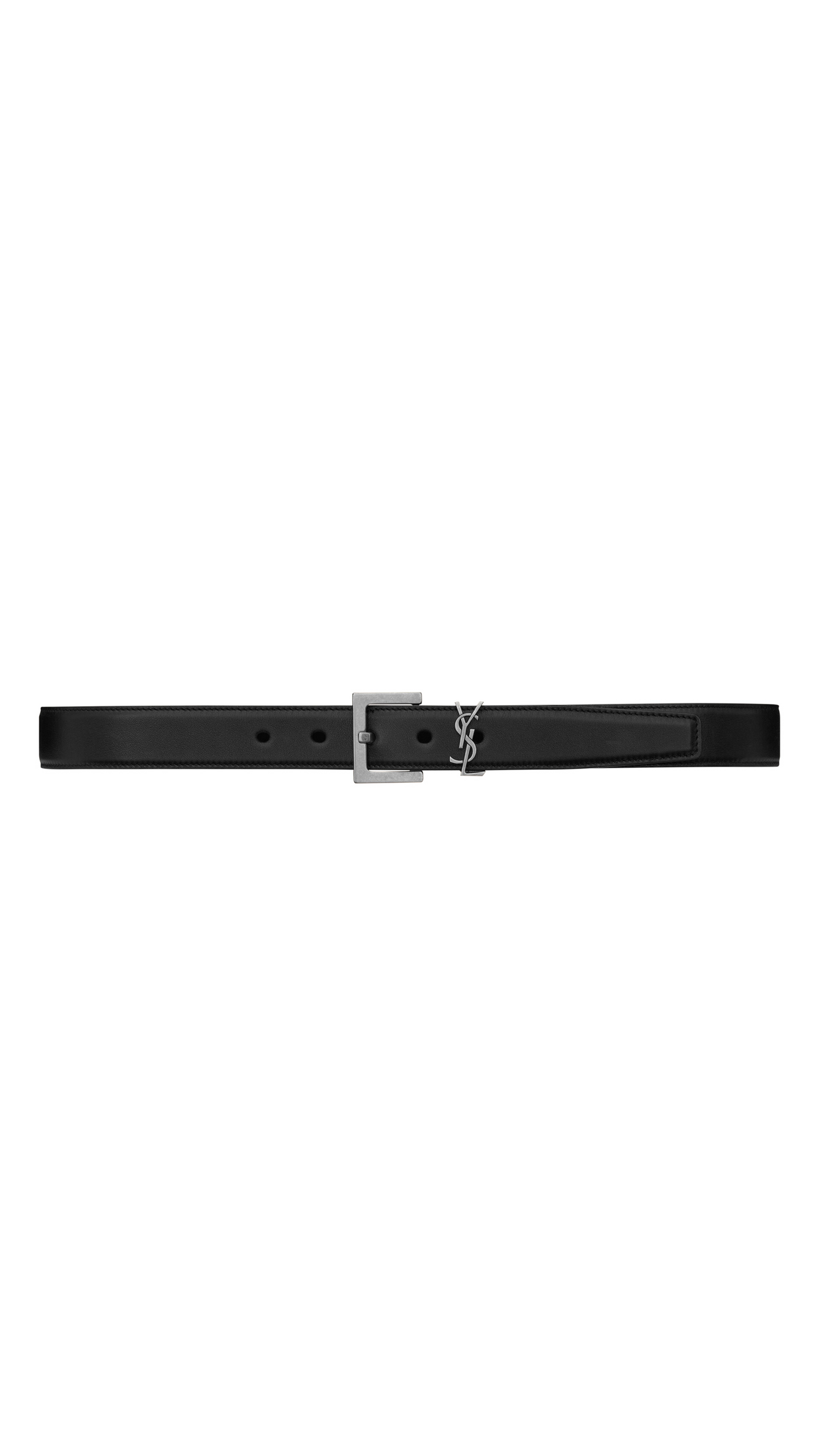 Cassandre Belt with Square Buckle in Smooth Leather - Black/Silver