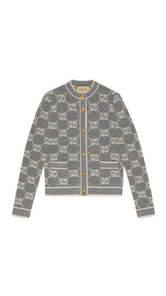 GG Wool Bouclé Jacquard Cardigan - Grey