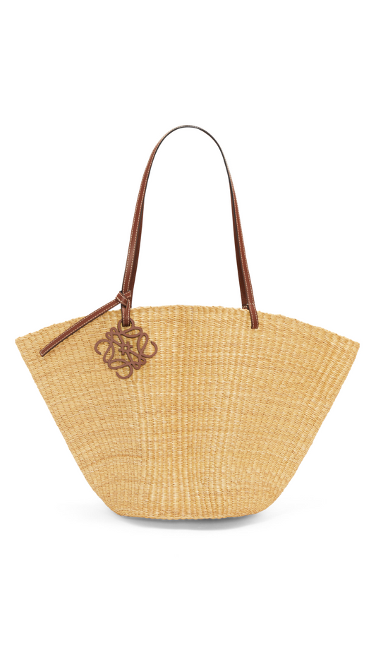 Shell Basket Bag in Elephant Grass and Calfskin - Natural/Pecan