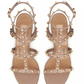 Rockstud Calfskin Ankle Strap Sandal 60MM - Poudre