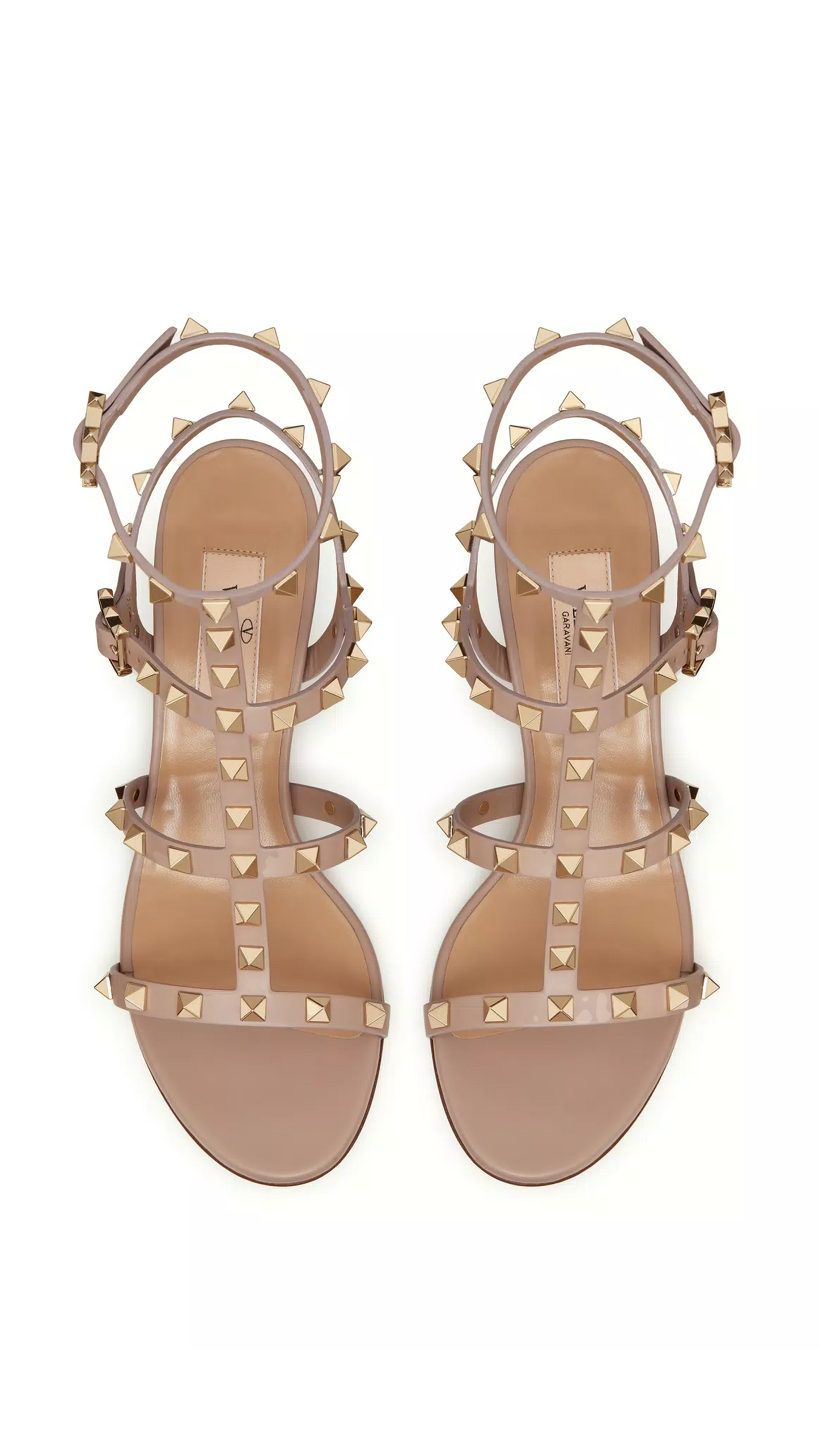 Rockstud Calfskin Ankle Strap Sandal 60MM - Poudre