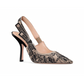 J'Adiore Slingback Pumps in Embroidered with Plan de Paris Motif - Beige/Black