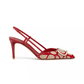 Vlogo Signature Slingback Pumps in Toile Iconographe 80MM - Beige/Red
