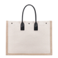 Rive Gauche Large Tote Bag in Canvas and Smooth Leather - Greige/Natural/Black