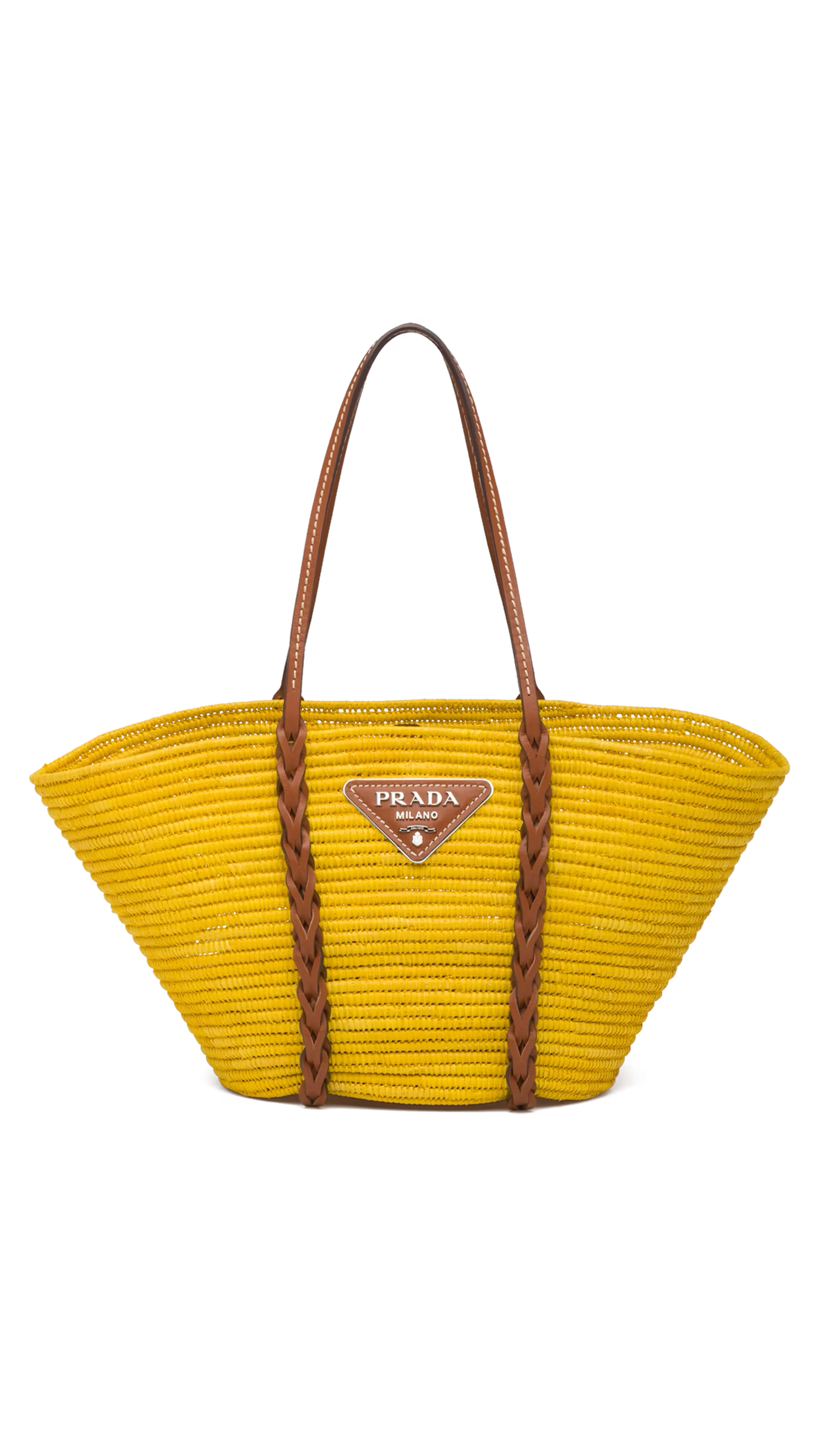 Straw and Leather Shopping Tote - Yellow/Brown