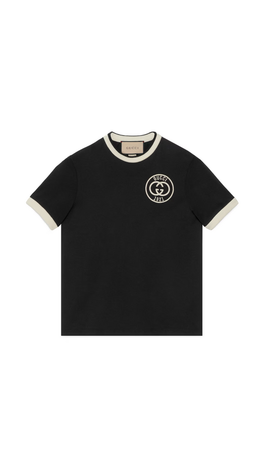 Cotton Jersey T-shirt with Embroidery - Black/White