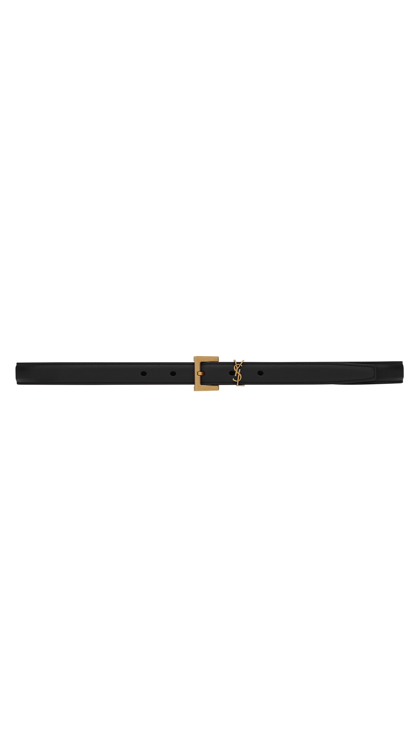 Cassandre Thin Belt with Square Buckle in Box Leather - Black