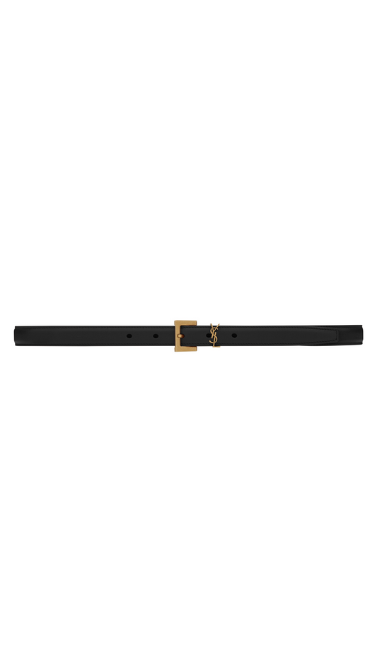 Cassandre Thin Belt with Square Buckle in Box Leather - Black