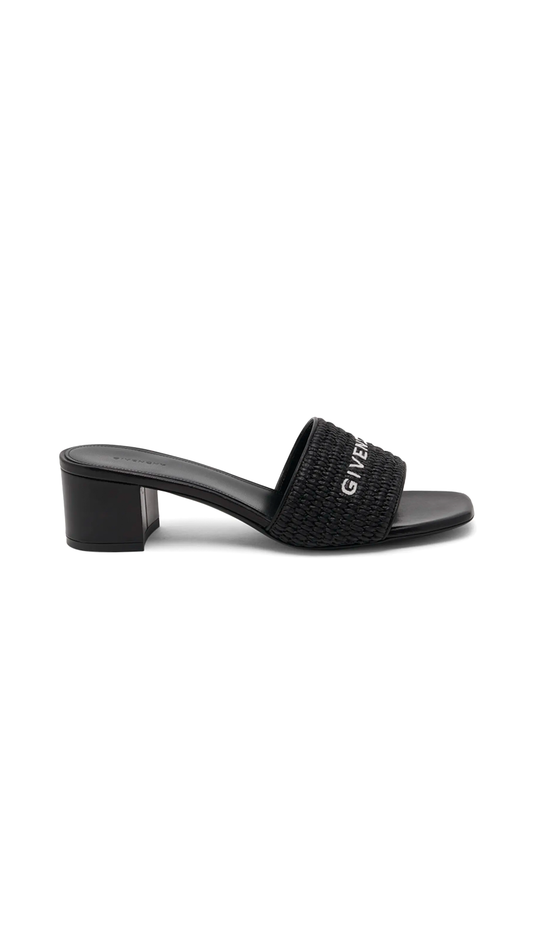 4G Raffia Heeled Mules - Black