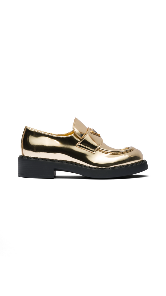 Metallic Leather Loafers - Platinum