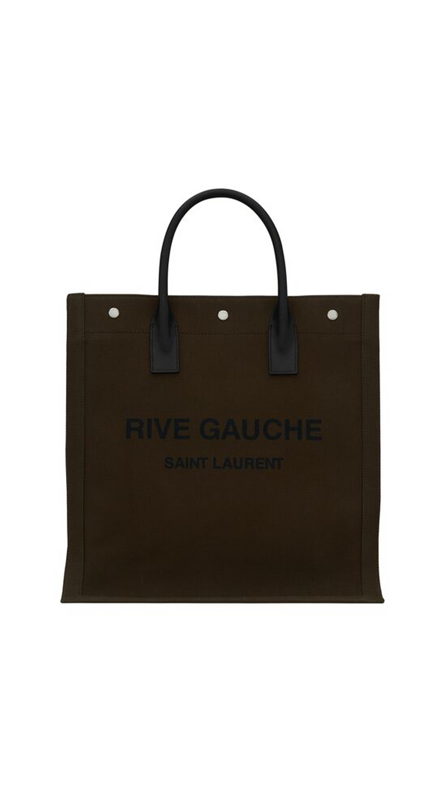 Rive Gauche N/S Tote Bag In Printed Canvas And Leather - Khaki/Black
