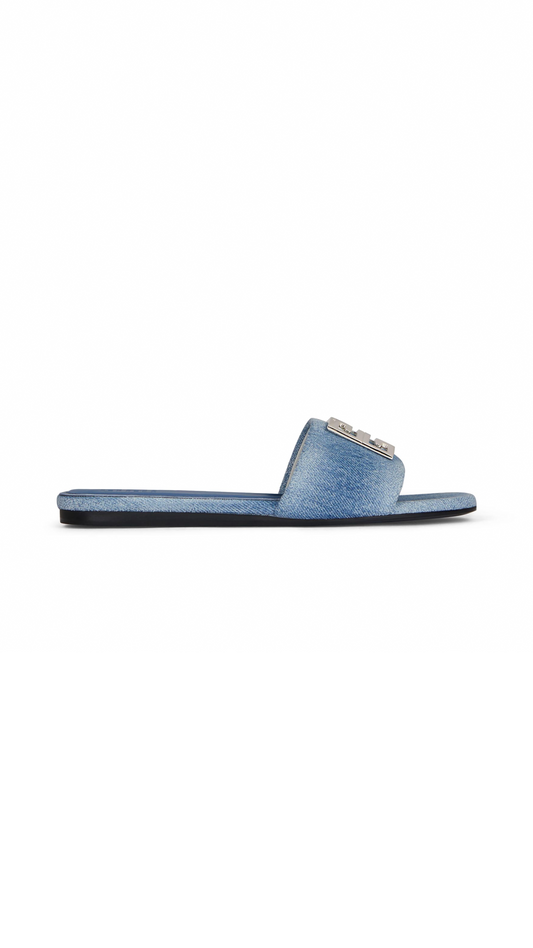 G4 Flat Mules in Washed Denim - Medium Blue