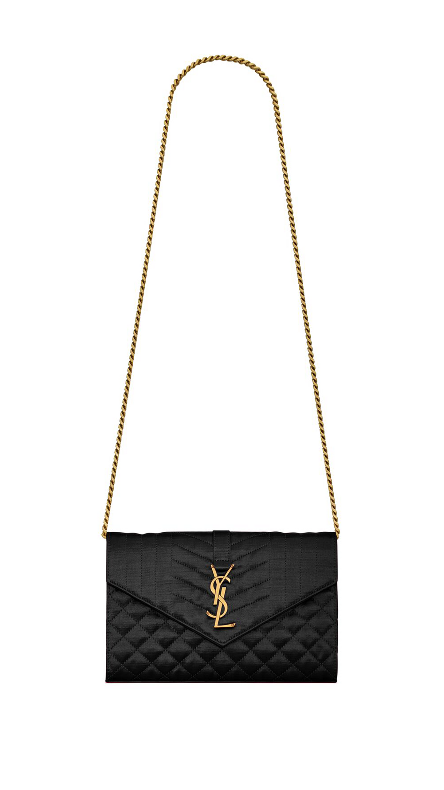 Envelope Chain Wallet in Mix Matelassé Satin - Black