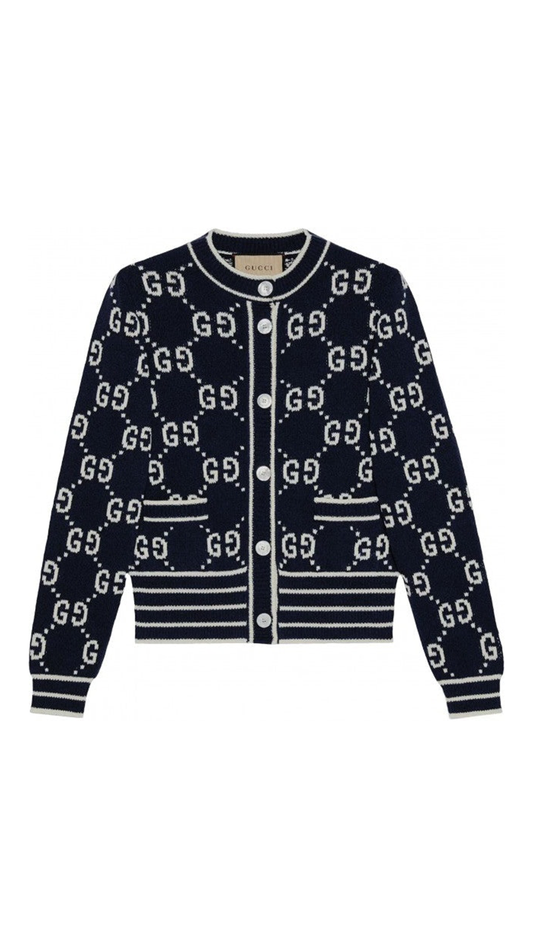 GG Cotton Jacquard Cardigan - Black/White