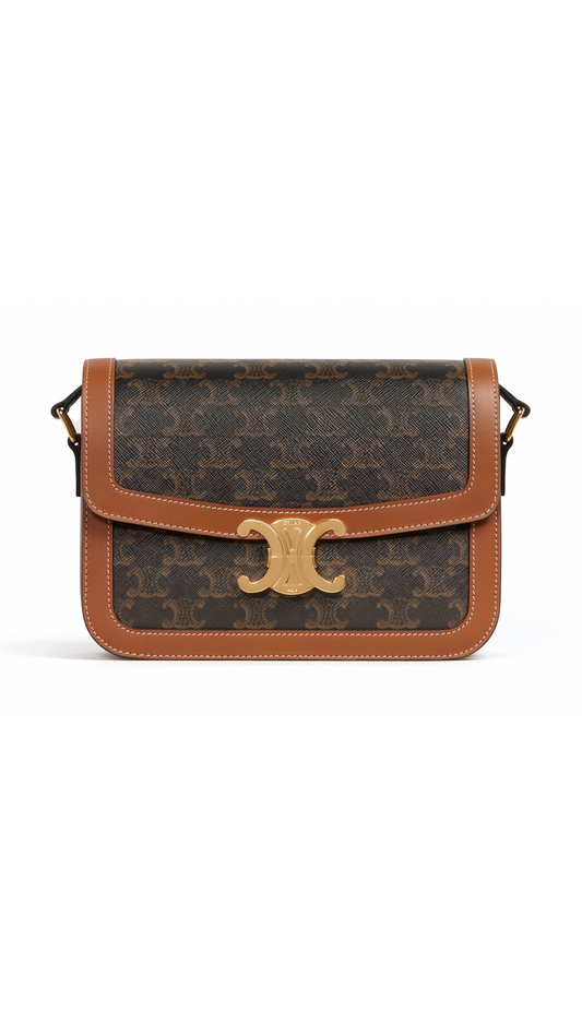 Classic Triomphe Bag in Triomphe Canvas and Calfskin - Tan