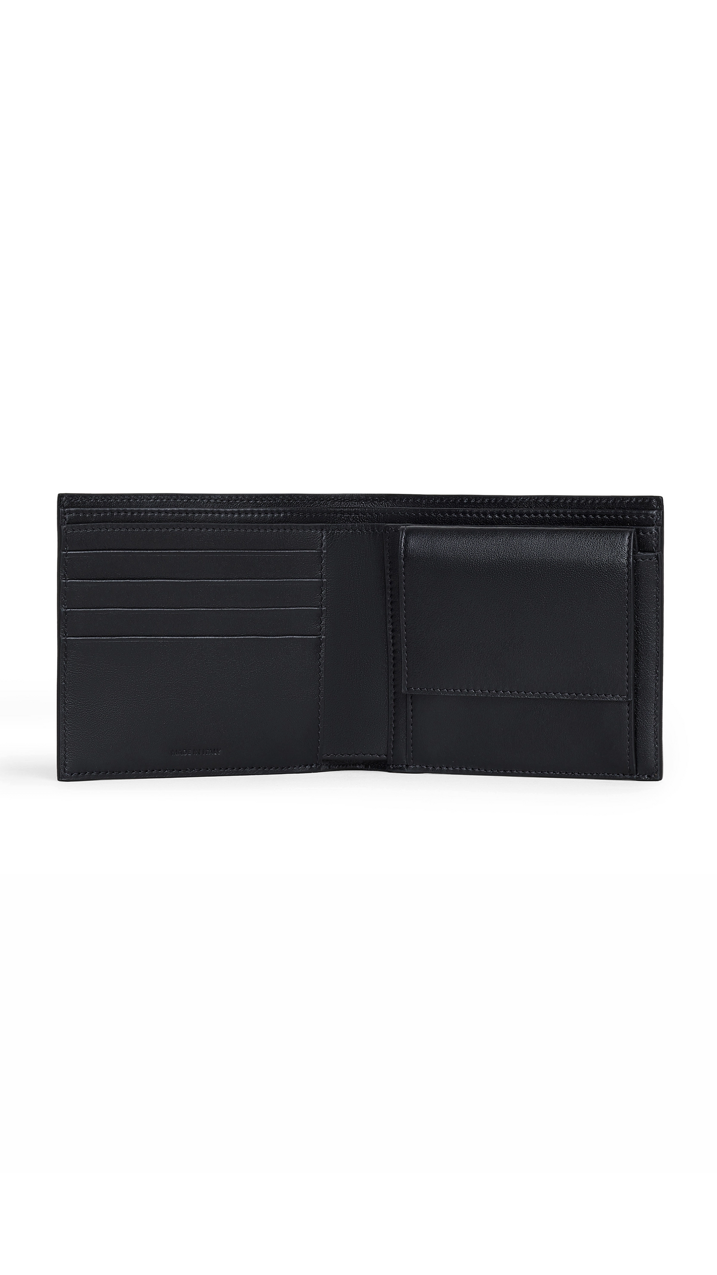 Bi-fold Wallet with Coin Compartment in Grained Calfskin - Black