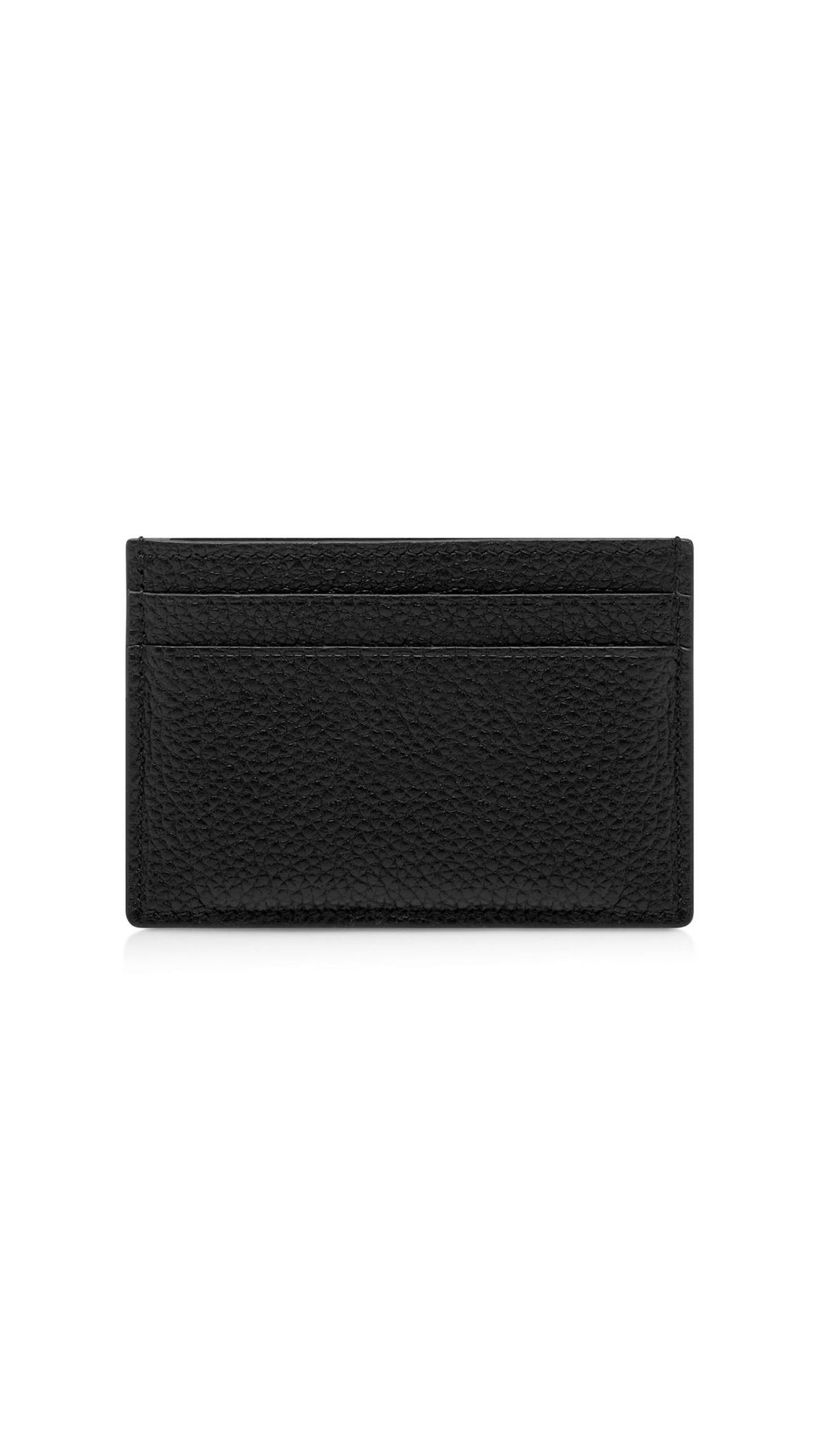 Grained Leather Card Holder - Black