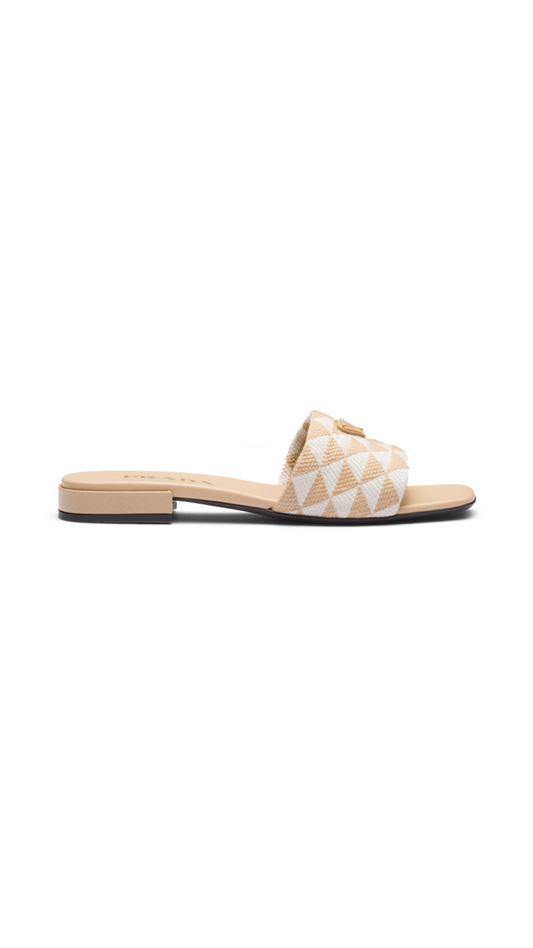 Embroidered Fabric Slides - Beige/Chalk White