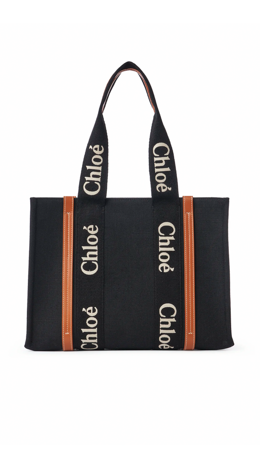 Medium Woody Tote Bag - Black/Beige
