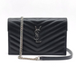 Cassandre Matelassé Envelope Chain Wallet in Gain de Poudre Embossed Leather - Black